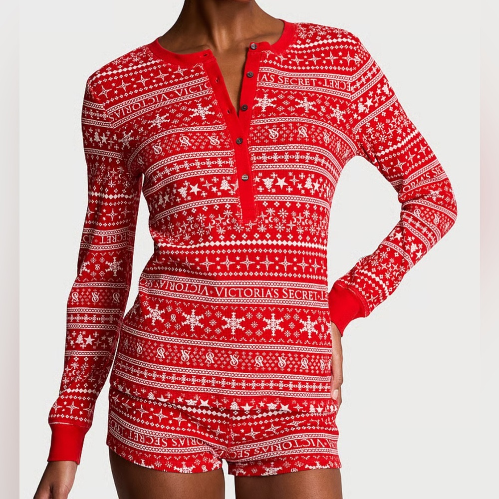 Victoria's Secret‎ Festive Thermal Red Holiday Short Pajama Set Size XXL